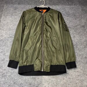 NUDE Bomber Jacket Mens Small Olive Green Excellent Zip Up Flight MA-1 Style